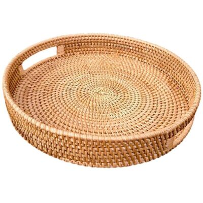 OEM Plato De Servicio - Rotin Natural - 30 Cm De Diámetro - 5 Cm De Altura - Asas Integradas - Para Interior Salón Dormitorio Baño - 1 Unidad OEM Plato De Servicio - Rotin Natural - 30 Cm De Diámetro - 5 Cm De Altura - Asas Integradas - Para Interior Salón Dormitorio Baño - 1 Unidad