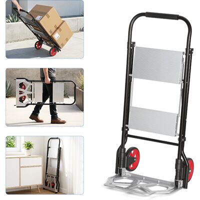 Wolketon Carretilla Escalera 2 En 1 Plegable Con 2 Peldaños Y Ruedas, Carga Carro 80 Kg, Escalera 150 Kg Wolketon Carretilla Escalera 2 En 1 Plegable Con 2 Peldaños Y Ruedas, Carga Carro 80 Kg, Escalera 150 Kg