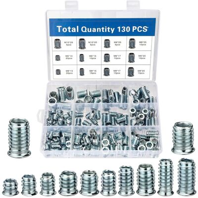 OEM Inserto Roscado - Acero Galvanizado M6 M8 M10 - Para Muebles De Madera - Kit De 130 Unidades OEM Inserto Roscado - Acero Galvanizado M6 M8 M10 - Para Muebles De Madera - Kit De 130 Unidades