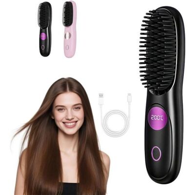 OEM 1 Brosse À Lisser Sans Fil, 3 Températures, Affichage Led, Céramique, Portable, Charge Usb OEM 1 Brosse À Lisser Sans Fil, 3 Températures, Affichage Led, Céramique, Portable, Charge Usb