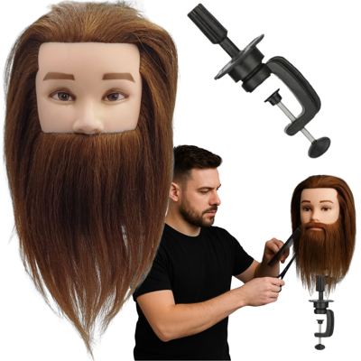 OEM Cabeza De Entrenamiento Para Peluquería Masculina Con Barba, Trípode, Cabello Natural, 40c OEM Cabeza De Entrenamiento Para Peluquería Masculina Con Barba, Trípode, Cabello Natural, 40c
