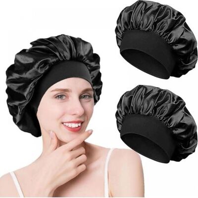 OEM 2 Gorros De Seda Satinada Para El Cabello De Noche, Para Mujeres (negro + Negro) OEM 2 Gorros De Seda Satinada Para El Cabello De Noche, Para Mujeres (negro + Negro)