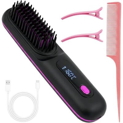 OEM 1 Brosse Lissante Sans Fil, Affichage Led, 3 Niveaux Température, Peigne Chauffant Portable, Usage Domicile Voyage OEM 1 Brosse Lissante Sans Fil, Affichage Led, 3 Niveaux Température, Peigne Chauffant Portable, Usage Domicile Voyage