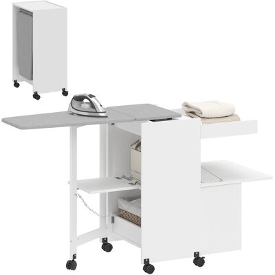 JHY DESIGN Tabla De Planchar Plegable Con Ruedas Y Puertas De Apertura Por Presión, Bisagras De Cierre Suave, Color Blanco. JHY DESIGN Tabla De Planchar Plegable Con Ruedas Y Puertas De Apertura Por Presión, Bisagras De Cierre Suave, Color Blanco.