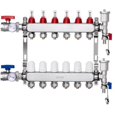OEM Colector De Calor Radiante De 6 Derivaciones , Colector De Tubería Pex De 1/2", Colector Pex De Acero Inoxidable Para Calefacción Por Suelo Radiante Hidrónico, Kit De Colector Pex De Calor Radiante Co OEM Colector De Calor Radiante De 6 Derivaciones , Colector De Tubería Pex De 1/2", Colector Pex De Acero Inoxidable Para Calefacción Por Suelo Radiante Hidrónico, Kit De Colector Pex De Calor Radiante Co