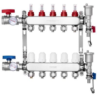 OEM Colector De Calor Radiante De 5 Derivaciones , Colector De Tubería Pex De 1/2", Colector Pex De Acero Inoxidable Para Calefacción Por Suelo Radiante Hidrónico, Kit De Colector Pex De Calor Radiante Co OEM Colector De Calor Radiante De 5 Derivaciones , Colector De Tubería Pex De 1/2", Colector Pex De Acero Inoxidable Para Calefacción Por Suelo Radiante Hidrónico, Kit De Colector Pex De Calor Radiante Co