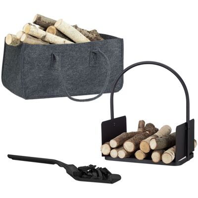 RELAXDAYS Juego De 3 Piezas Para Chimenea, Bolsa Para Leña, Cesto, Pala Para Cenizas, Fieltro, Acero, Plegable, Negro/antracita RELAXDAYS Juego De 3 Piezas Para Chimenea, Bolsa Para Leña, Cesto, Pala Para Cenizas, Fieltro, Acero, Plegable, Negro/antracita