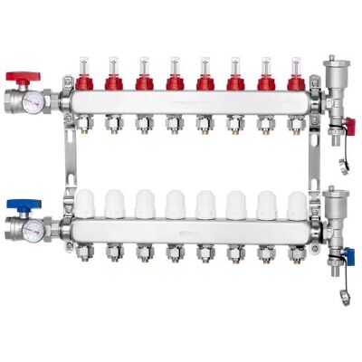 OEM Colector De Calor Radiante De 8 Derivaciones , Colector De Tubería Pex De 1/2", Colector Pex De Acero Inoxidable Para Calefacción Por Suelo Radiante Hidrónico, Kit De Colector Pex De Calor Radiante Co OEM Colector De Calor Radiante De 8 Derivaciones , Colector De Tubería Pex De 1/2", Colector Pex De Acero Inoxidable Para Calefacción Por Suelo Radiante Hidrónico, Kit De Colector Pex De Calor Radiante Co