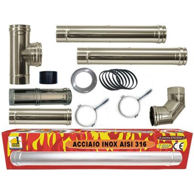 MBM Kit Inox Tubos Conducto De Humos Estufa De Pellet Dn 80 Tubo De Acero 316 Regulable 600 Ce Hecho En Italia Uni 1856-2 MBM Kit Inox Tubos Conducto De Humos Estufa De Pellet Dn 80 Tubo De Acero 316 Regulable 600 Ce Hecho En Italia Uni 1856-2