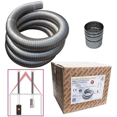 MBM Kit De Tubo De Acero Inoxidable 316 Flexible De 10 M De Diámetro Interno De 80 Mm, Liso, Según La Norma Ce En 1856-2, Conducto De Humos MBM Kit De Tubo De Acero Inoxidable 316 Flexible De 10 M De Diámetro Interno De 80 Mm, Liso, Según La Norma Ce En 1856-2, Conducto De Humos