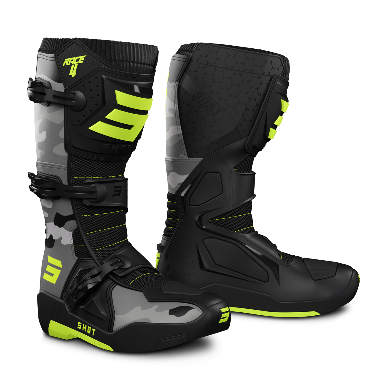 Shot Race Gear Botas de Cross Shot Race 4 Amarillo Neón-Camuflaje