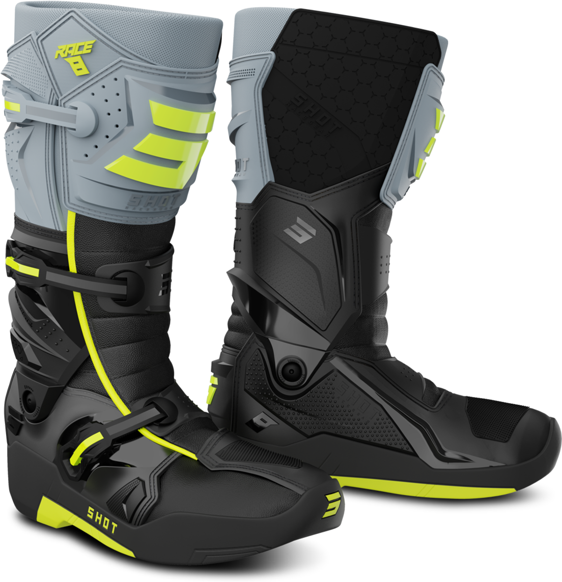 Shot Race Gear Botas de Cross Shot Race 8 Negro-Amarillo Neón