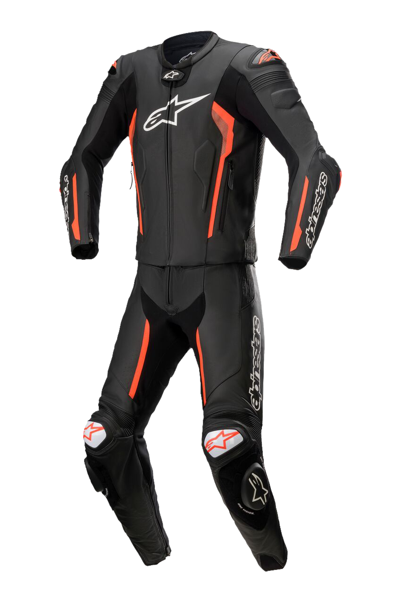 Alpinestars Mono de cuero  Missile V2 2 Piezas Negro-Rojo Fluo