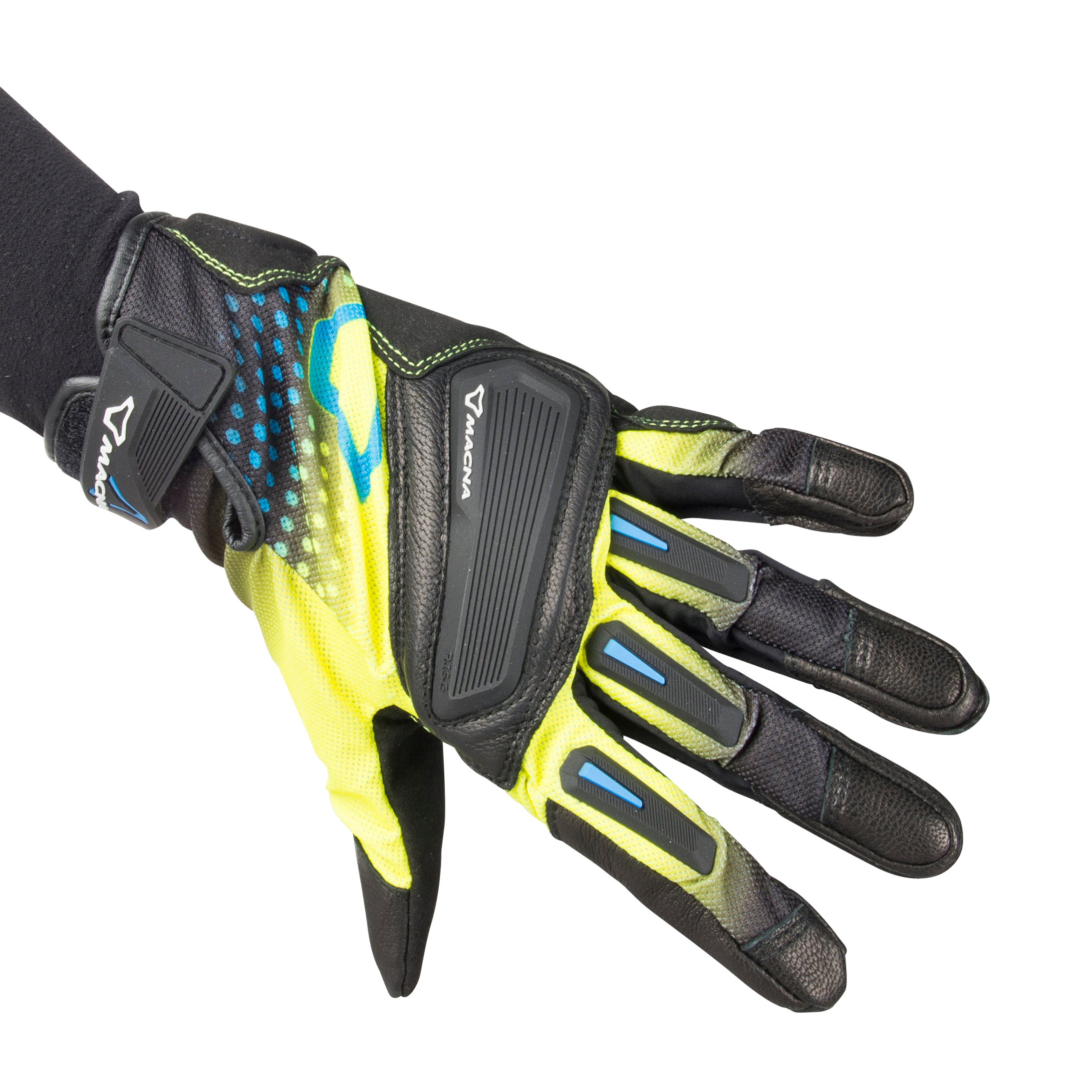 Macna Guantes de Moto  Jugo Negro-Amarillo Fluo-Azul