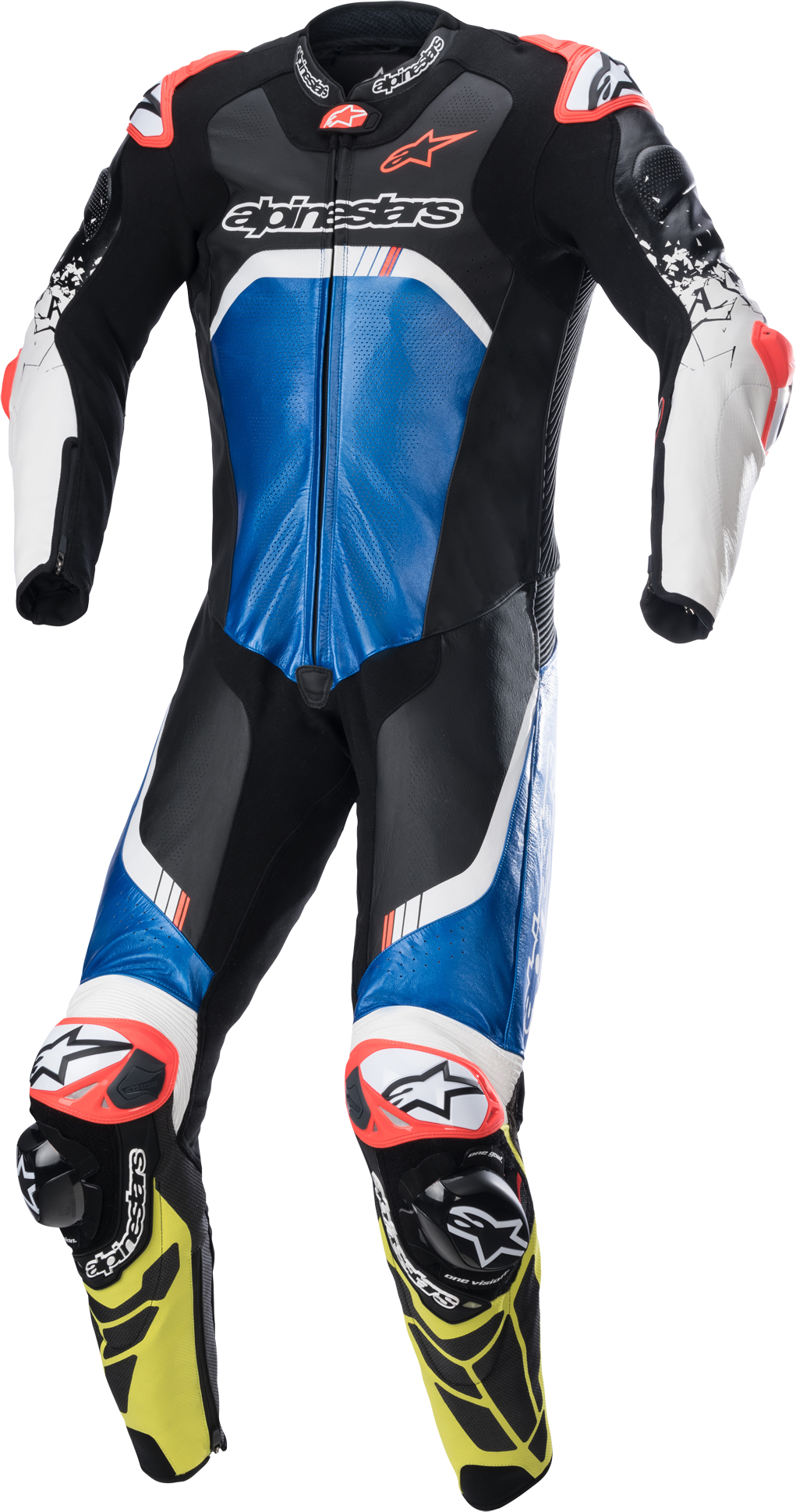 Alpinestars Mono de Cuero  GP Tech V4 Negro-Azul-Amarillo Fluo