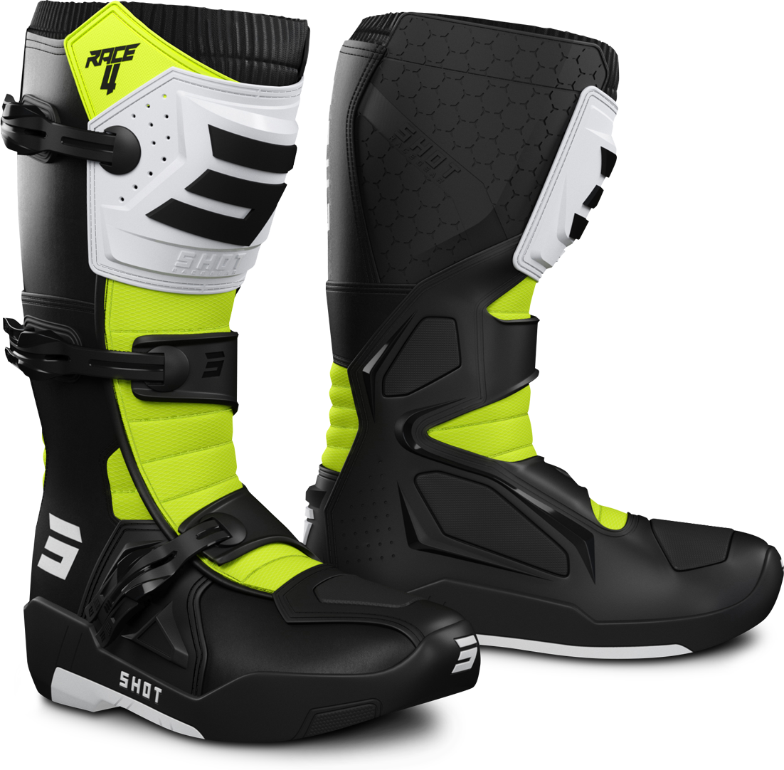 Shot Race Gear Botas de Cross Shot Race 4 Negro-Blanco-Amarillo