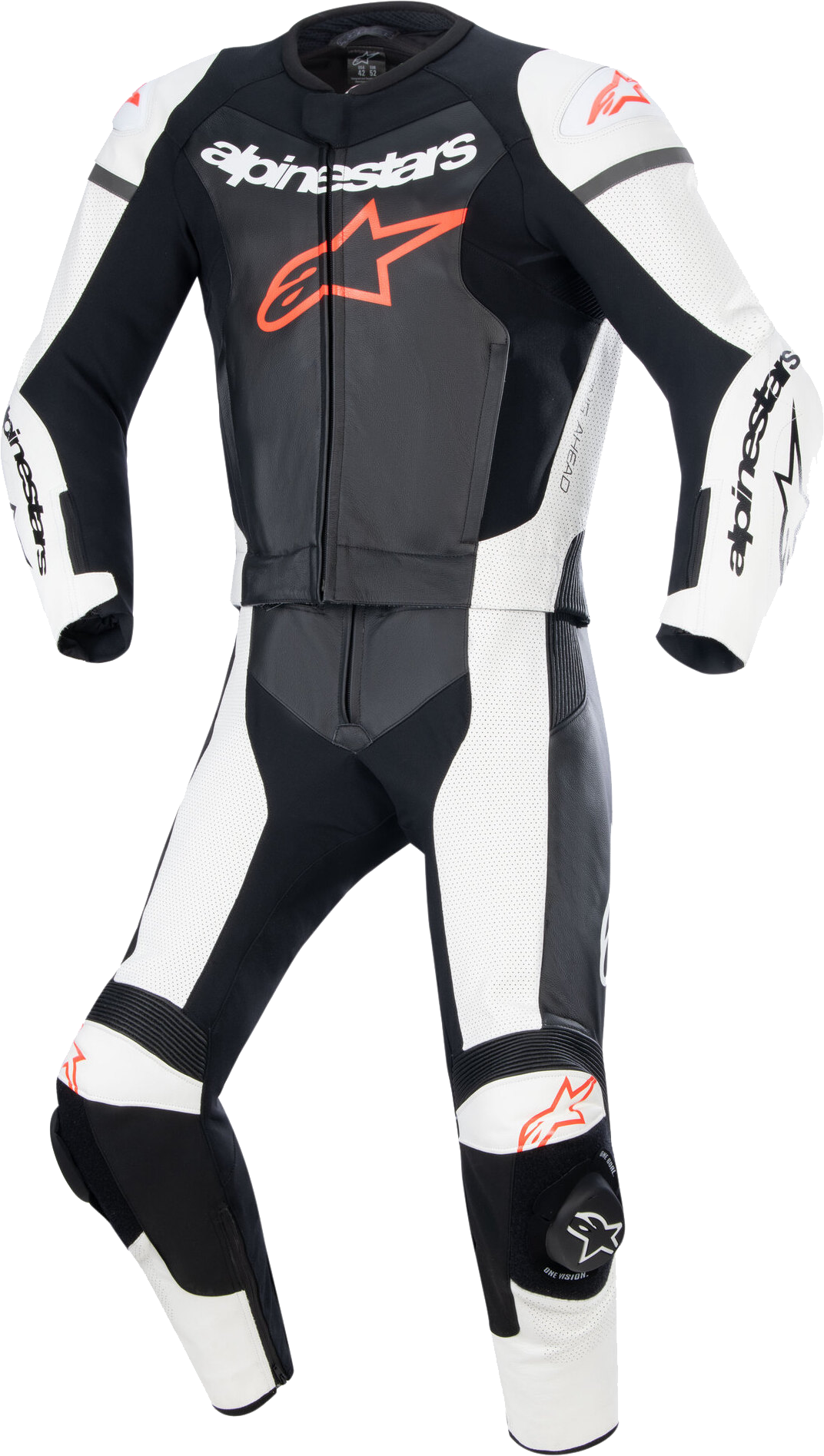 Alpinestars Mono de Cuero  GP Force Lurv 2 PC Negro-Blanco-Rojo Flúor