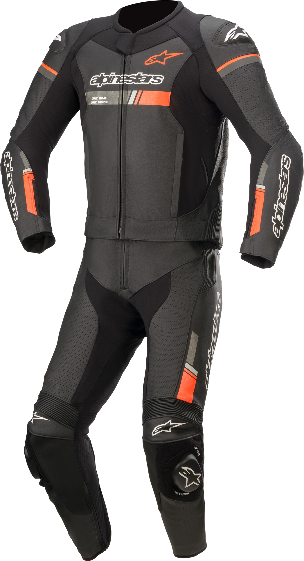 Alpinestars Traje de cuero  GP Force Chaser 2-Piezas Negro-Rojo Flúor