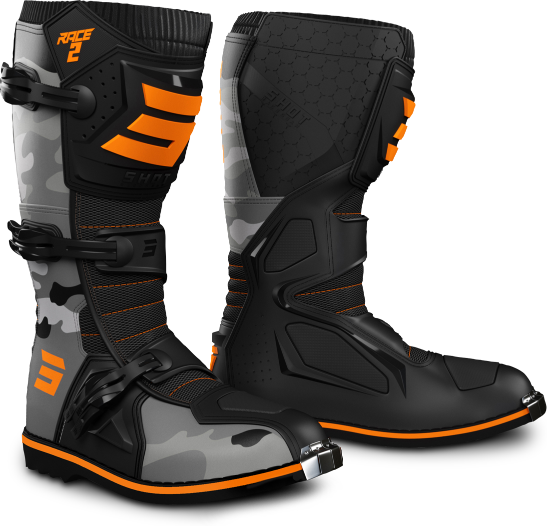 Shot Race Gear Botas de Cross Shot Race 2 Naranja Neón-Camuflaje