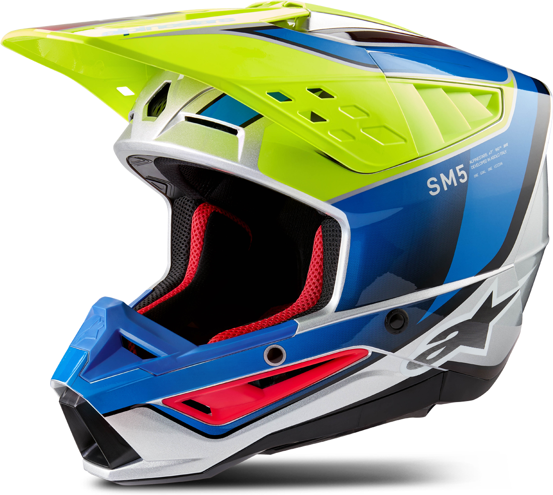 Alpinestars Casco de Cross  SM5 Sail Amarillo Fluo-Azul Esmalte-Plateado