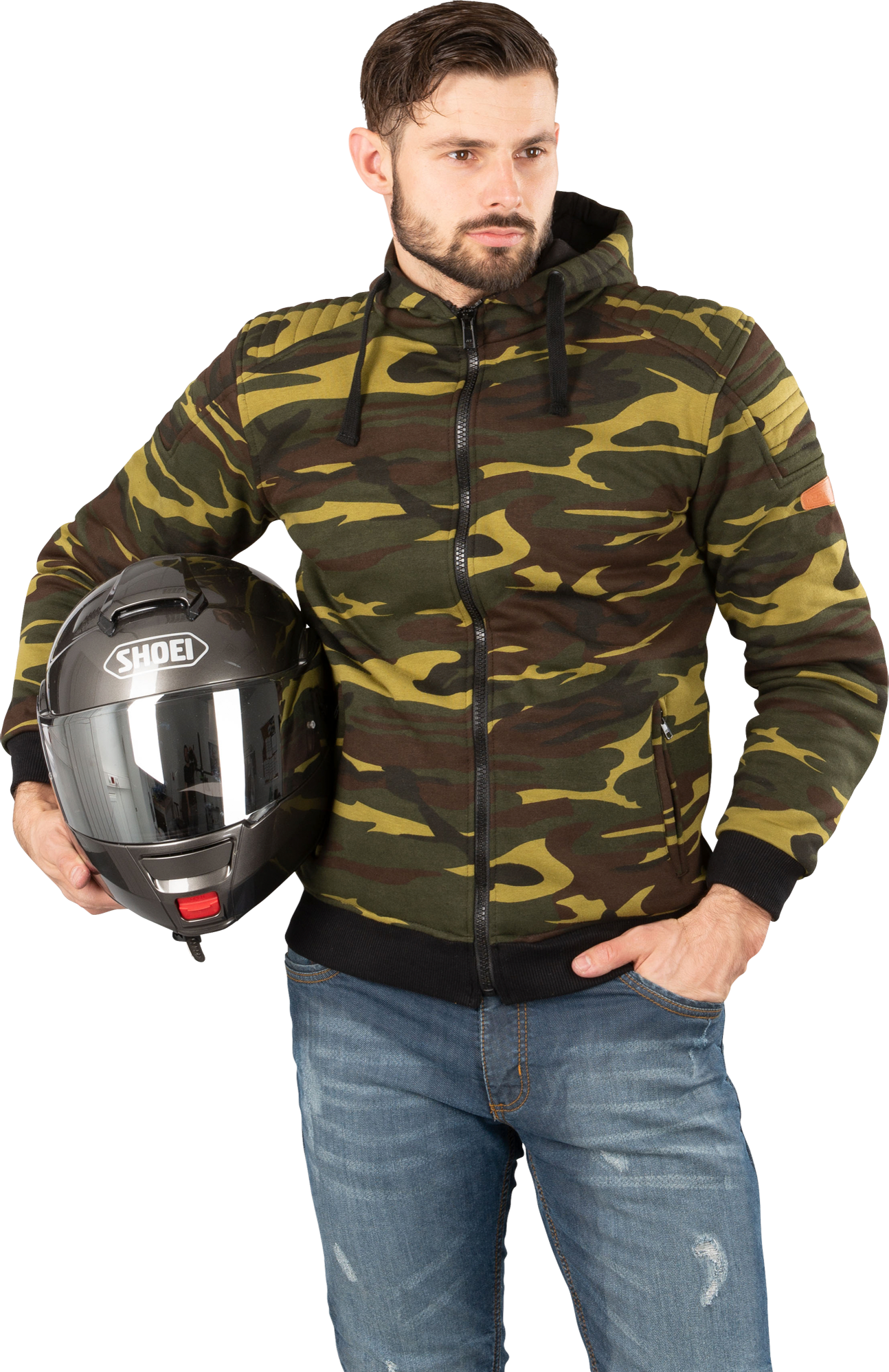 Course Chaqueta con capucha de Moto  Hero Refuerzo Aramida Verde-Camuflaje