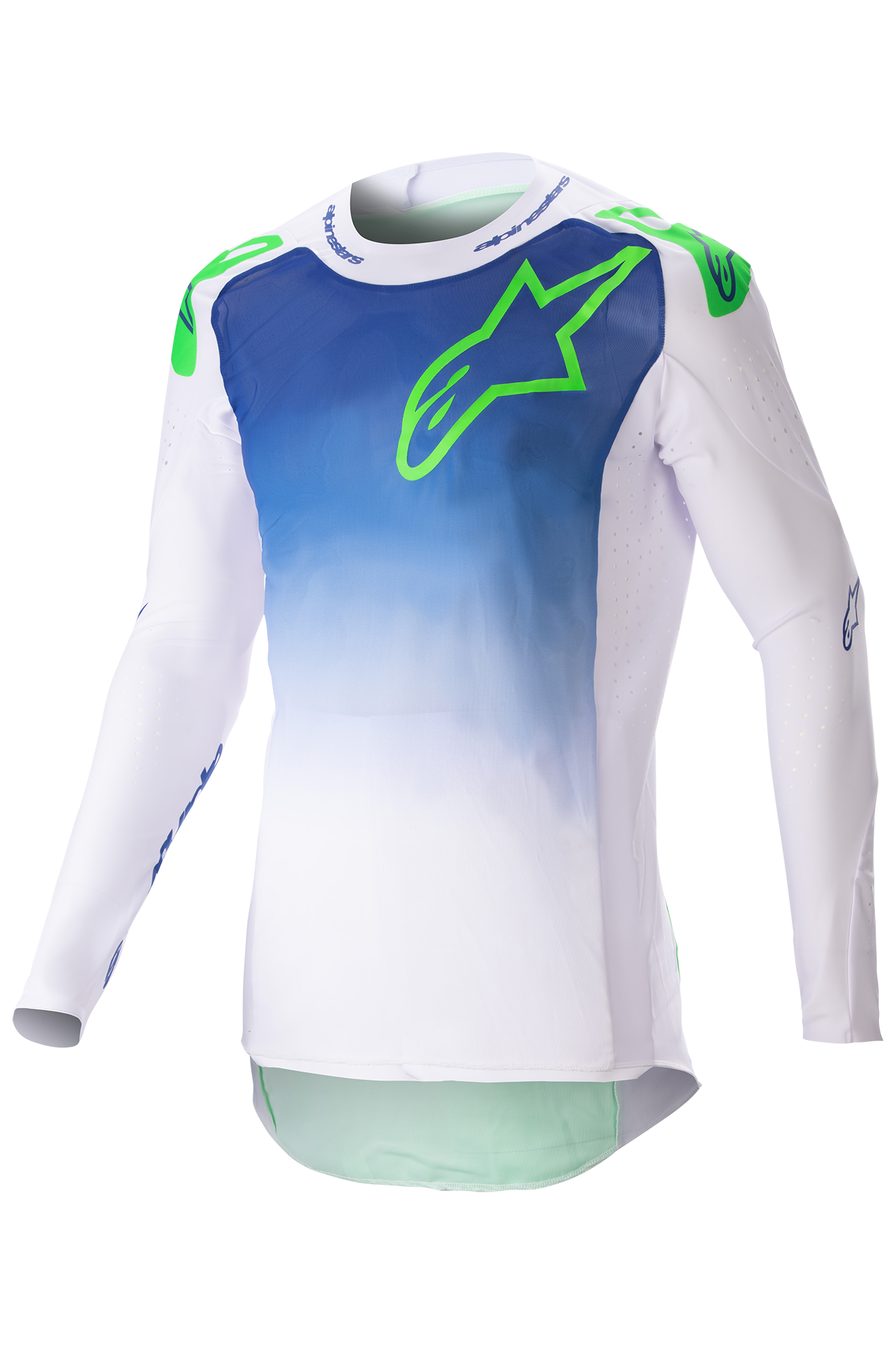Alpinestars Camiseta de Cross  Supertech Risen Azul Rayo-Blanco-Verde Fluo