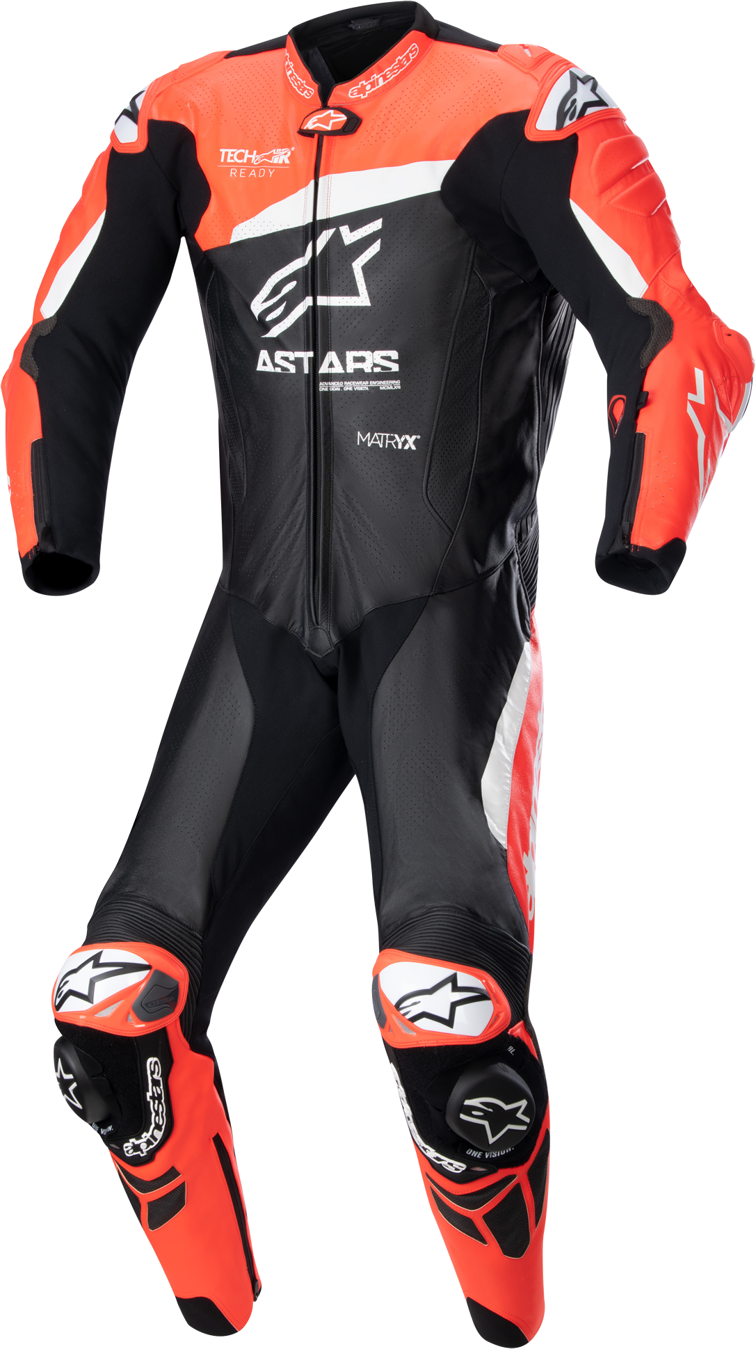 Alpinestars Mono de cuero  GP Plus V4  Negro-Rojo Fluo-Blanco