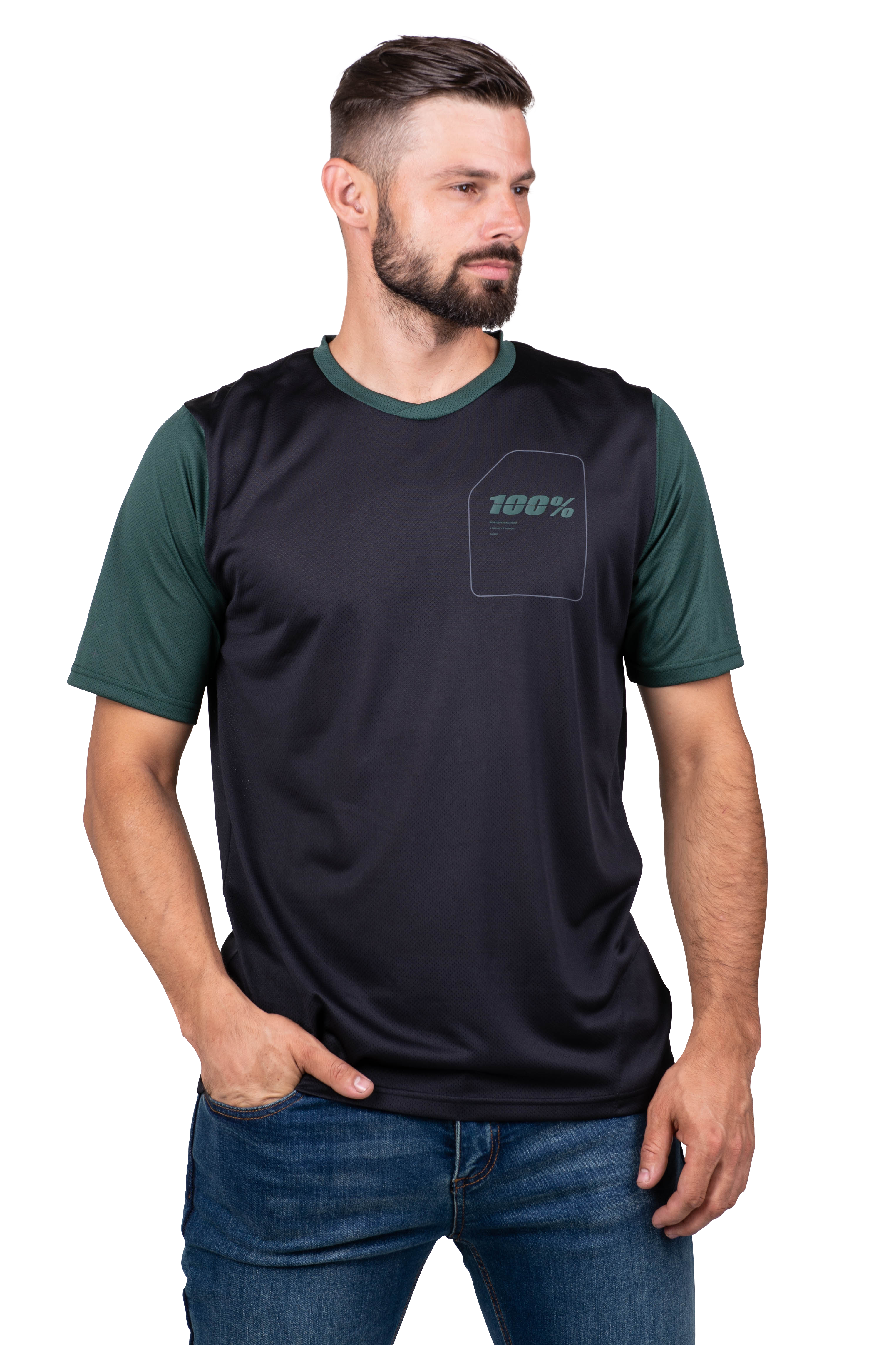 100% Camiseta de MTB  RIDECAMP Negro-Verde bosque