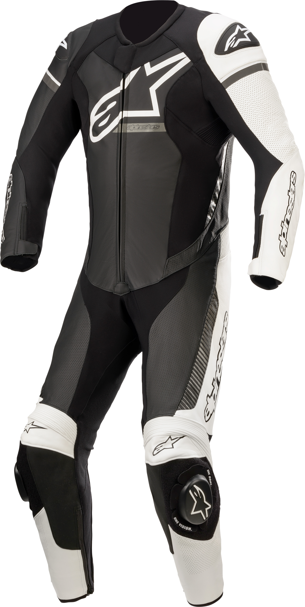 Alpinestars Mono de cuero  GP Force Phantom Negro-Blanco-Gris Metálico