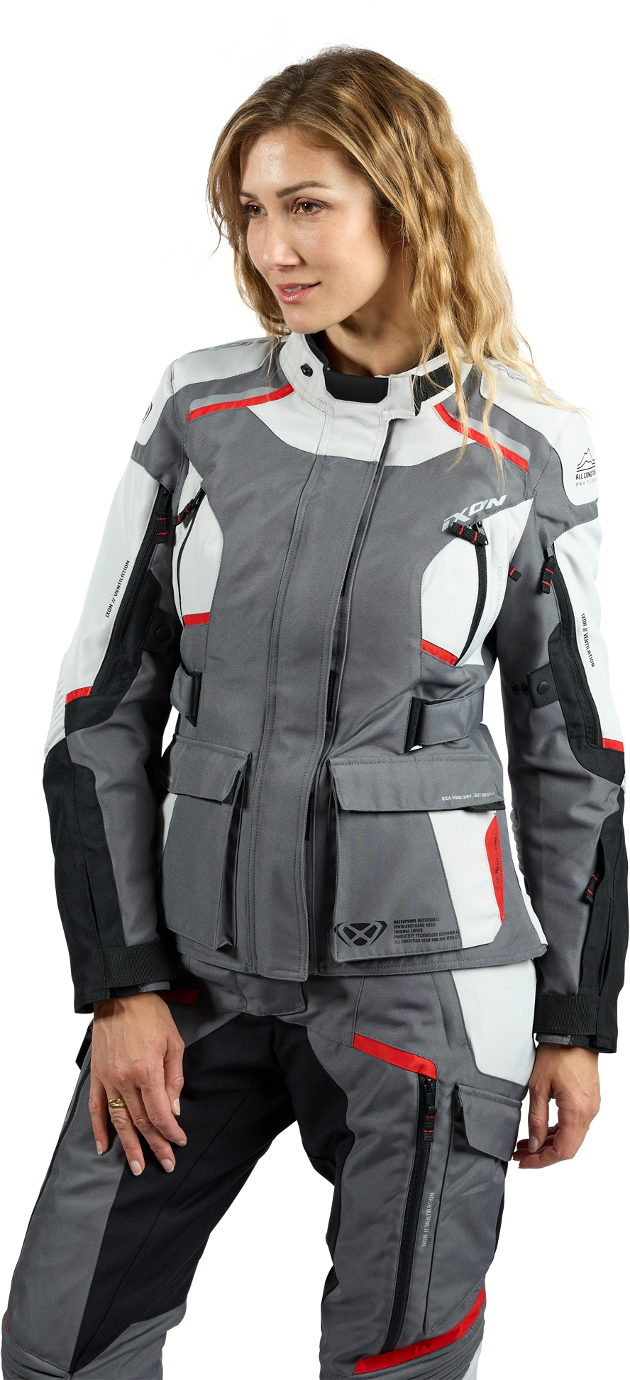 Ixon Chaqueta de Moto Mujer  Midgard Gris-Negro-Rojo