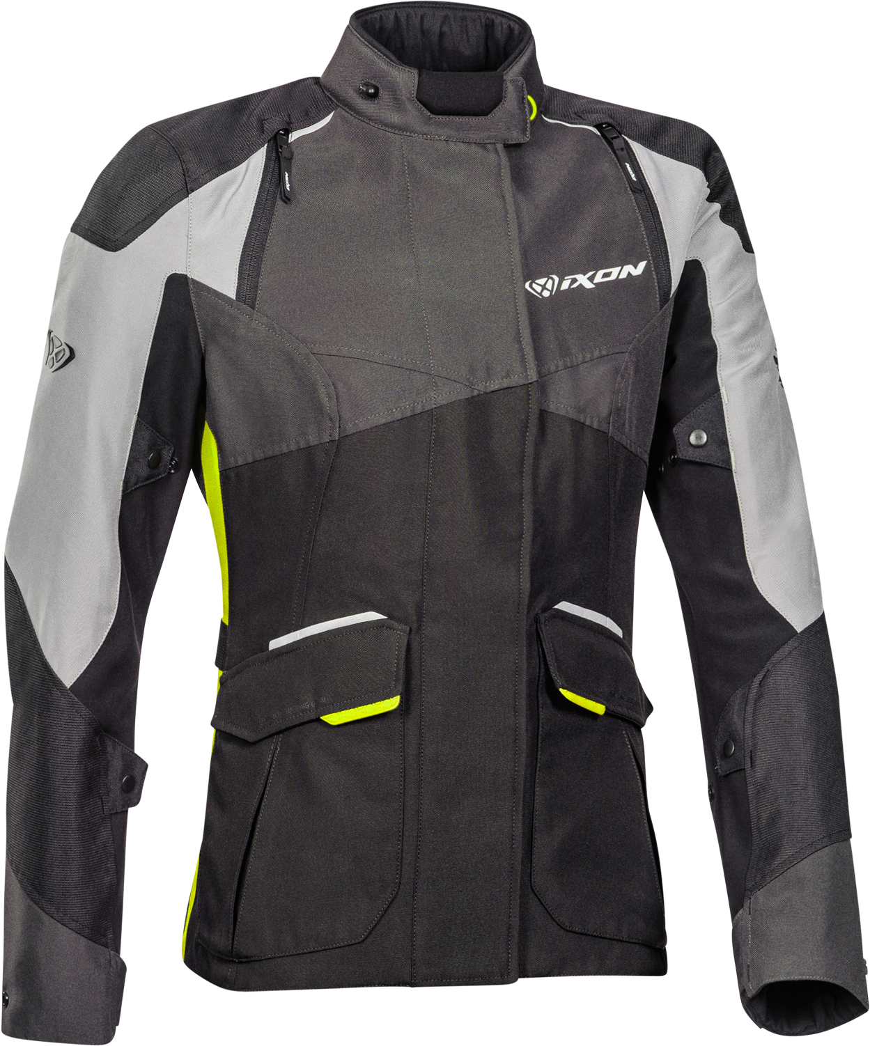 Ixon Chaqueta de Moto para Mujer  Balder Negro-Gris-Amarillo Brillante