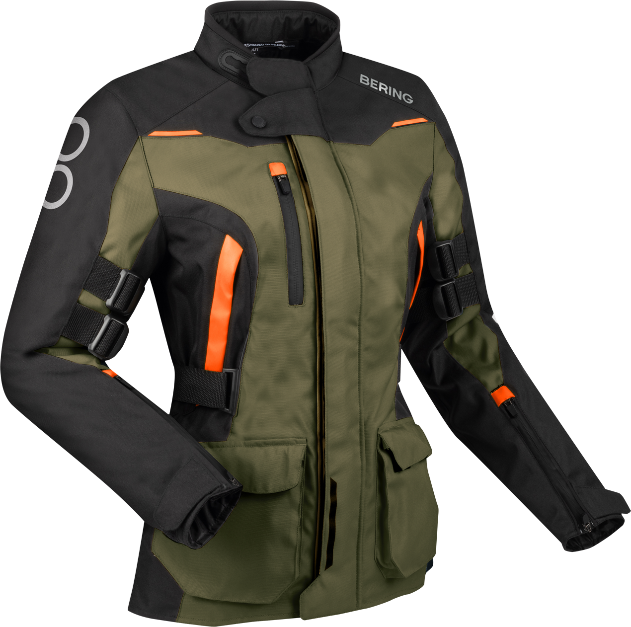 Bering Chaqueta de Moto Mujer  Zephyr Negro-Caqui-Naranja