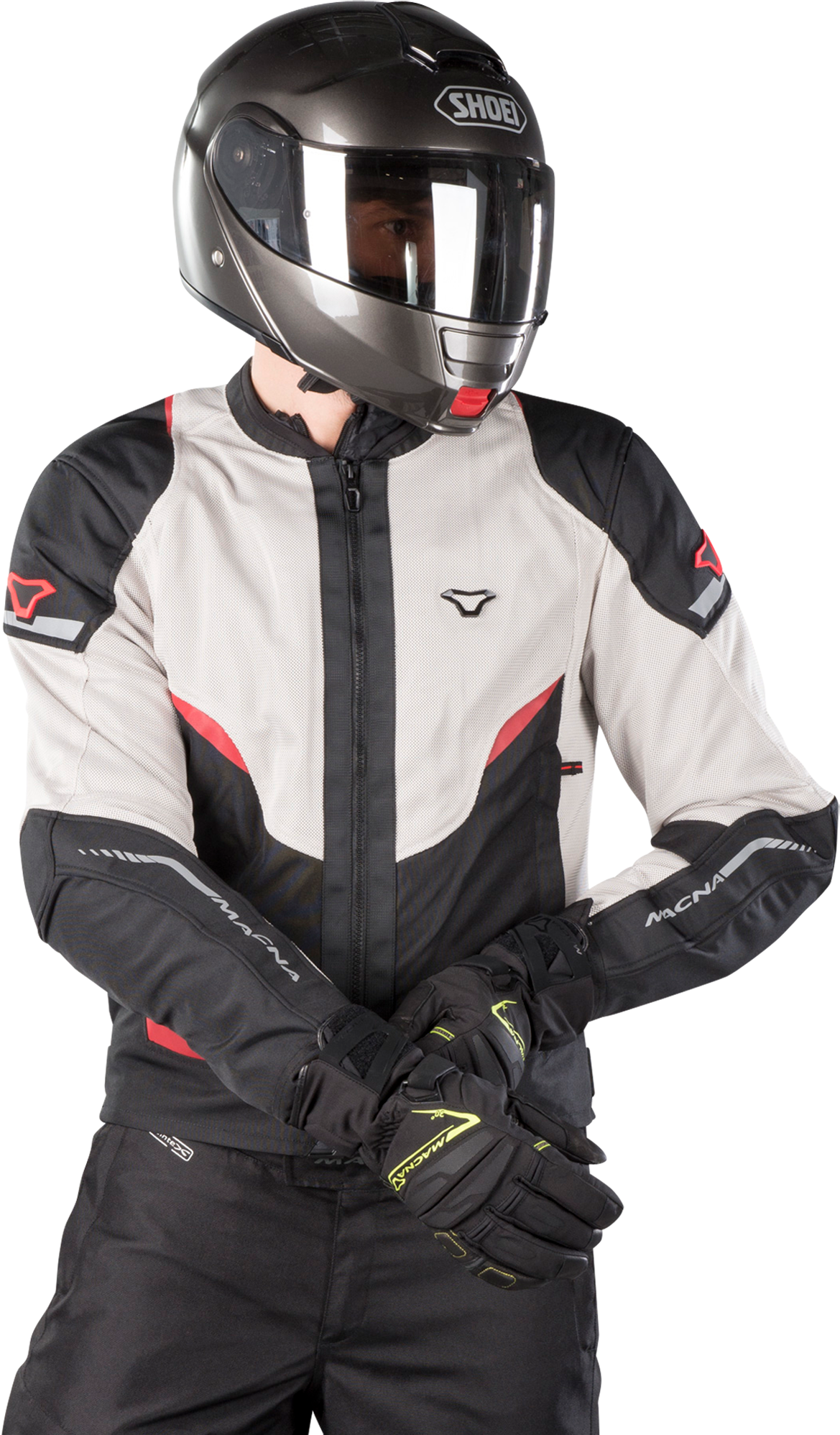 Macna Chaqueta de Moto  Hurracage Gris claro-Negro-Rojo