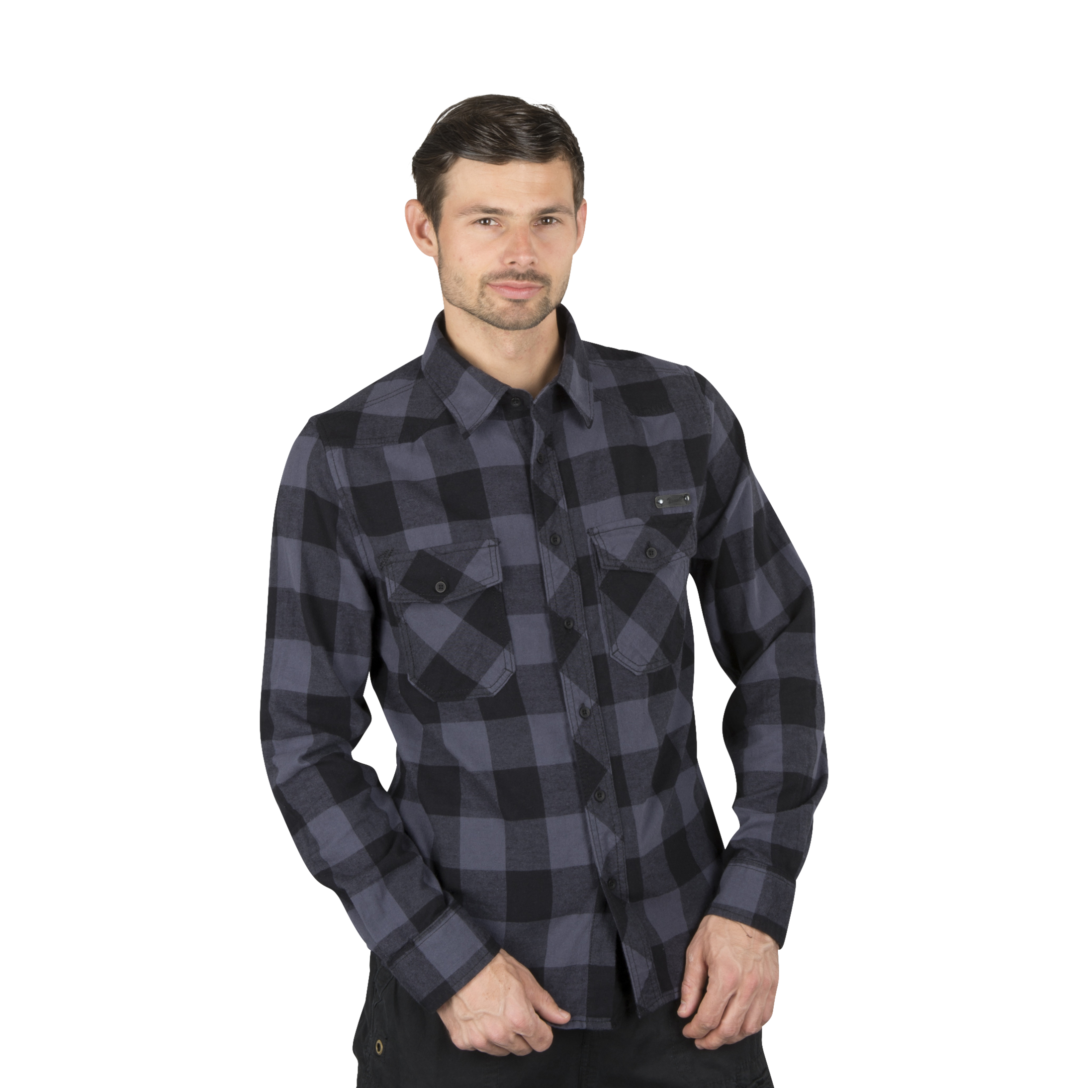 Brandit Camisa  Checkshirt Negro-Gris