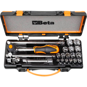 Beta Tools Juego de 16 Llaves de Vaso Hexagonales + 5 Accesorios Termoformados Suaves en Caja de Metal