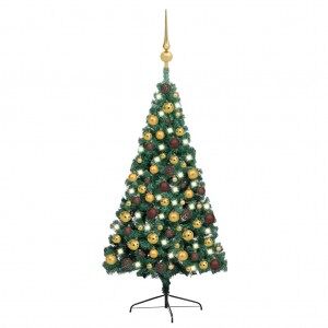 Set De Medio árbol De Navidad Artificial Led Y Bola Verde 150cm