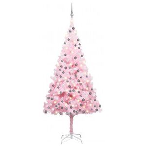 Árbol De Navidad Preiluminado Con Luces Y Bolas Rosa 210 Cm