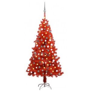 Árbol De Navidad Artificial Con Led Y Bolas Pvc Rojo 150 Cm