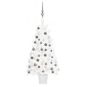 Árbol De Navidad Artificial Con Led Y Bolas Blanco 65 Cm