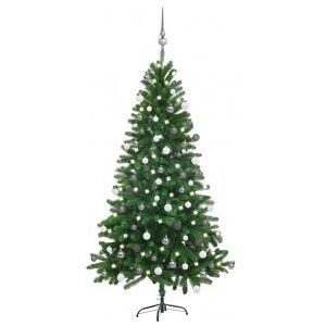 Árbol De Navidad Artificial Con Led Y Bolas Verde 150 Cm