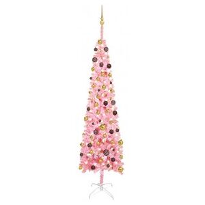 Árbol De Navidad Estrecho Con Leds Y Bolas Rosa 240 Cm