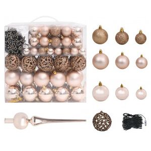 Set De Bolas De Navidad 120 Pzas Con Pico 300 Led Oro Rosa