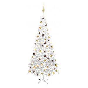 Árbol De Navidad Artificial Con Luces Y Bolas Blanco 240 Cm