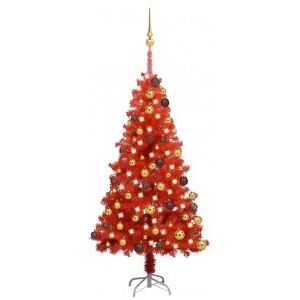 Árbol De Navidad Preiluminado Con Luces Y Bolas Rojo 120 Cm