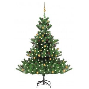 Árbol De Navidad Abeto Nordmann Con Leds Y Bolas Verde 210 Cm