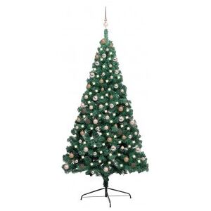 Medio árbol De Navidad Con Luces Y Bolas Verde 210 Cm