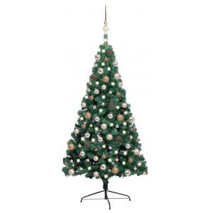 Medio árbol De Navidad Con Luces Y Bolas Verde 240 Cm