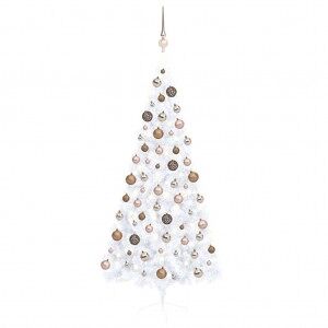 Medio árbol De Navidad Artificial Led Y Bolas Blanco 180 Cm