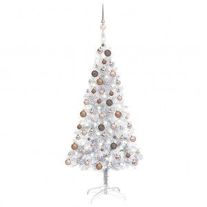 Set De árbol De Navidad Artificial Led Y Bolas Plateado 150 Cm