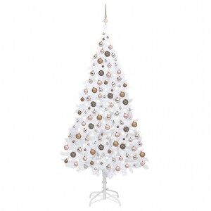 Árbol De Navidad Artificial Con Led Y Bolas Pvc Blanco 210 Cm